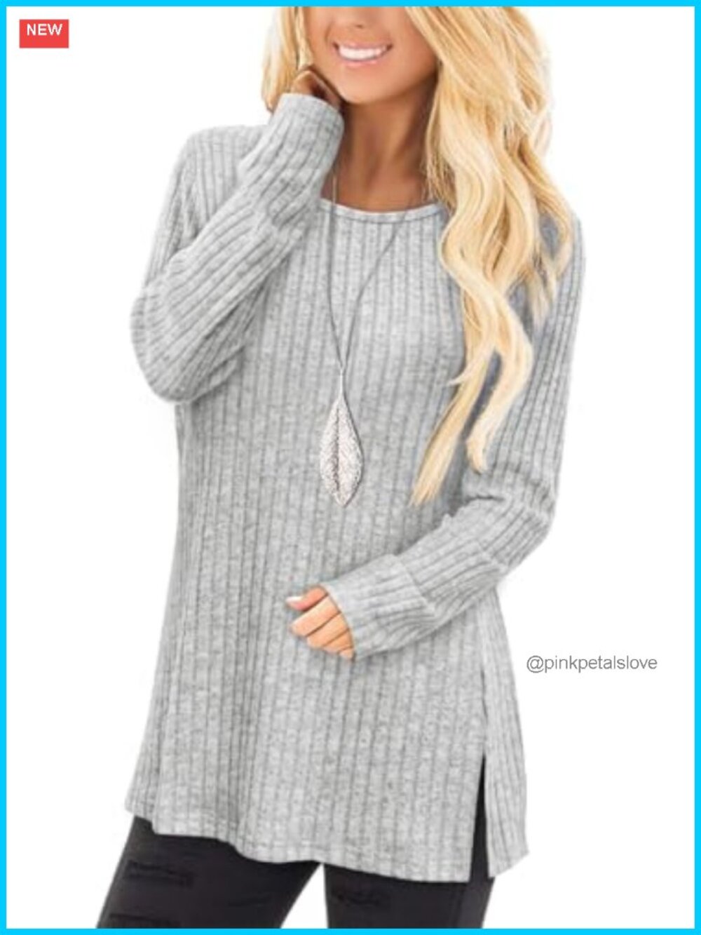 Long Sleeve Crew Neck Tunic Sweater with Side Split Loose Fit
